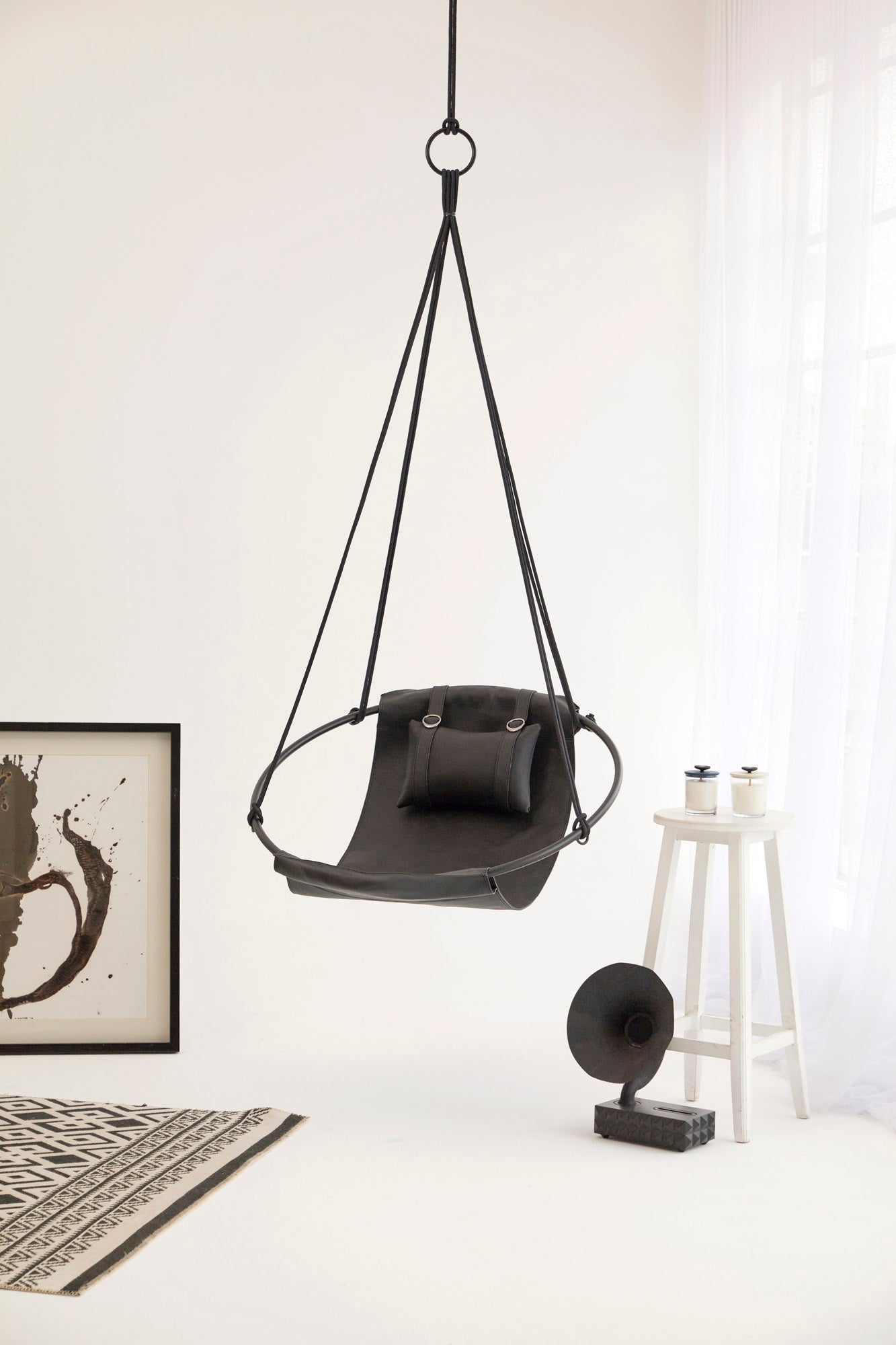 Genuine Leather Hanging Chair - Black