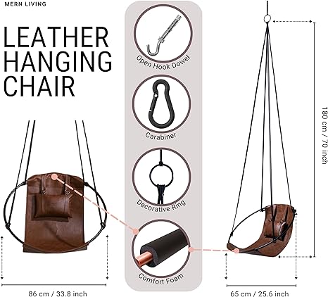 MernLiving leather hanging chair hammock swing indoor outdoor modern chair vegan leather scandinavian style hngesessel silla colgante hanging chair, hammock chair, swing chair, leather swing, hammock swing, egg chair, hanging egg chair, egg chair swing, garden egg chair, outdoor egg chair, leather hanging chair, hanging chair for bedroom, indoor hanging chair , patio egg chair, rattan hanging chair, indoor hammock chair